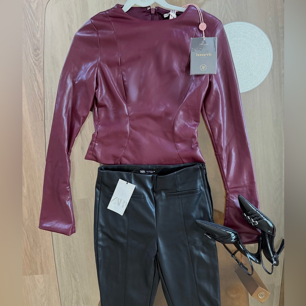 House of CB MYLAH Wine Vegan Leather Top | NWT S